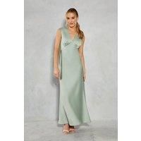 Oasis Womens Maxi Dress Sage Satin Elegant Open Back Formal Wedding
