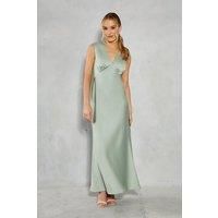 Oasis Womens Maxi Dress Sage Satin Elegant Open Back Formal Wedding