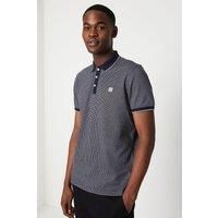 Mens Mono Puppytooth Tipped Polo Shirt - Navy - S