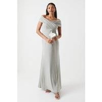 Coast Womens Maxi Dress Sage Jersey Sleeveless Ruched Bardot Bridesmaid