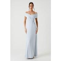 Coast Womens Maxi Dress Blue Jersey Sleeveless Ruched Bardot Bridesmaid