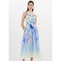 Ombre Floral Silk Cotton Strappy Prom Dress