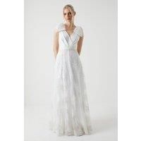 Coast Womens Maxi Dress Ivory V-Neck Sleeveless Floral Embroidered Mesh