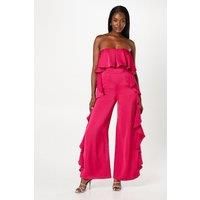 Satin Bandeau Jumpsuit With Ruffle