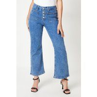 DOROTHY PERKINS Petite High Rise Button Detail Patch Pocket Flare Jeans