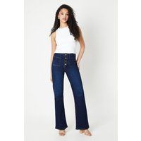 DOROTHY PERKINS Tall High Rise Button Detail Patch Pocket Flare Jeans