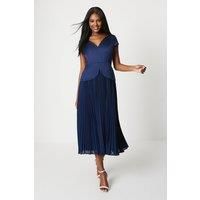 Coast Womens Midi Dress Navy Sleeveless Satin V-Neck Elegant Bodice
