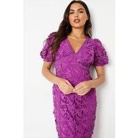 Coast Womens Pencil Dress Purple Lace V Neck Puff Sleeve Midi Floral