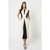 Crepe Colour Block Midi Dress