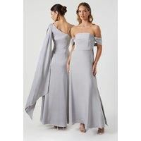 Coast Womens Bridesmaids Dress Grey Satin Long Sleeveless Cold Shoulder