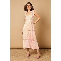 Ditsy Floral Pleated Tie Shoulder Midi Dress