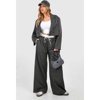 Plus Pinstripe Boxer Waistband Drawstring Wide Leg Trousers