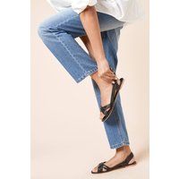 Womens Wide Fit Leather Jocelyn Plaited Flat Sandals