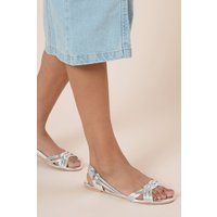 Womens Wide Fit Leather Jocelyn Plaited Flat Sandals