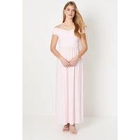 Debut London Womens Bridesmaids Dress Blush Bardot Neckline Pleated Jersey