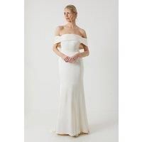 Coast Womens Maxi Dress Satin Bardot Fishtail Train Ecru Short Sleeve