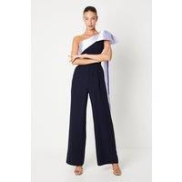 Coast Womens Jumpsuit Navy One Shoulder Bow Detail Wide Leg Elegant Crepe