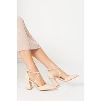 Treat Cross Strap Pointed Block Heel Court Shoes