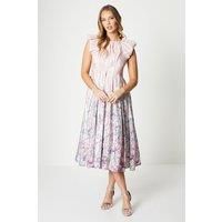 Coast Womens Midi Dress Blush Metallic Gathered Waist Long Sleeve Elegant