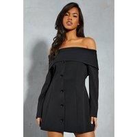 Misspap Womens Jacket Dress Mini Black Long Sleeve Bardot Blazer Tailored