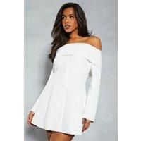 Misspap Womens Jacket Dress Mini Ivory Long Sleeve Bardot Blazer Tailored