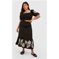 Womens Plus Woven Embroidery Midaxi Skirt