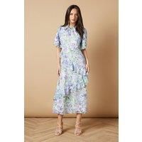 Occasion Floral Asymmetric Ruffle Jacquard Midi Dress