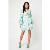 Petite Blurred Floral Corsage Tiered Mini Dress