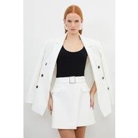 Clean Tailored Belted Wrap Mini Skirt