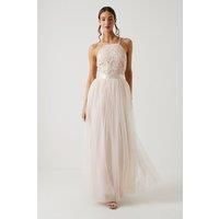 Coast Womens Maxi Dress Blush Mesh Overlay Sleeveless Square Neck Bridesmaid