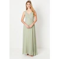 Debut London Womens Bridesmaids Dress Olive Georgette Maxi V-Neck Sleeveless