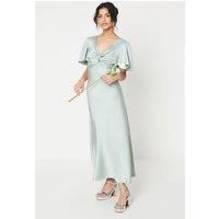 Oasis Petite Satin Twist Angel Sleeve Midi Bridesmaid Dress, 6, sage