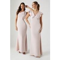 V Neck Angel Sleeve Satin Bridesmaid Dress