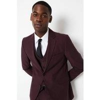 Burton Mens Suit Burgundy 3 Piece Sharp Modern Slim Fit Formal Wear