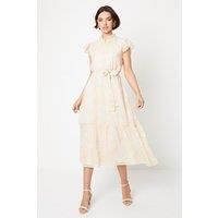 Ditsy Chiffon Frill Detail Belted Midaxi Dress