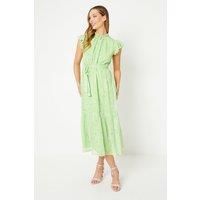 Green Floral Chiffon Frill Detail Belted Midaxi Dress