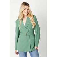 Dorothy Perkins Womens Blazer Green Tailored Notched Lapels Long Sleeves