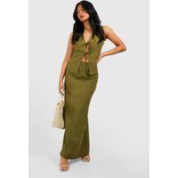 Womens Petite Linen Blend Maxi Skirt