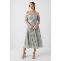 Coast Womens Maxi Dress Sage Hand Stitch Floral Long Sleeve A Line Elegant