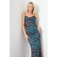 Debut London Womens Slip Dress Green Formal Satin Animal Print Adjustable Straps