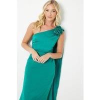 Debut London Womens Midi Dress One Shoulder Cape Detail Green Satin