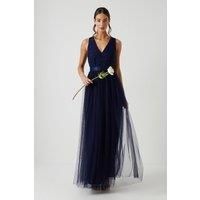 Coast Womens Maxi Dress Navy Bridesmaids Crochet Lace V-Neck Sleeveless