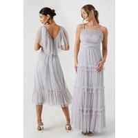 Frill And Ribbon Detail Tiered Bridesmaids Dress