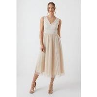 COAST Satin Bodice Tulle Skirt Midi Bridesmaids Dress