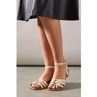 Womens Wide Fit Leather Comfort Saskia Metal Detail Low Heeled Sandals