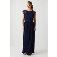 Oasis Womens Maxi Dress Navy Bridesmaid Lace Top Open Back Chiffon