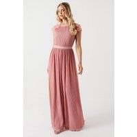Oasis Womens Maxi Dress Blush Bridesmaid Lace Top Open Back Chiffon
