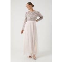 Coast Womens Maxi Dress Pink Sequin Long Sleeve Tulle Skirt