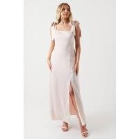 Oasis Womens Midi Dress Blush Satin Tie Shoulder Bridesmaids Spring Summer