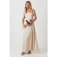 Oasis Womens Bridesmaid Dress Champagne Tie Shoulder Midi Satin Wedding